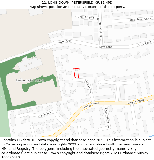 12, LONG DOWN, PETERSFIELD, GU31 4PD: Location map and indicative extent of plot