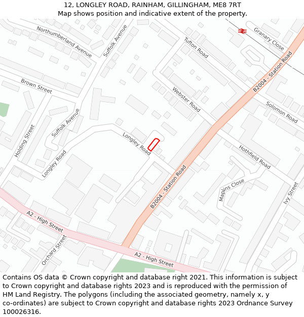 12, LONGLEY ROAD, RAINHAM, GILLINGHAM, ME8 7RT: Location map and indicative extent of plot