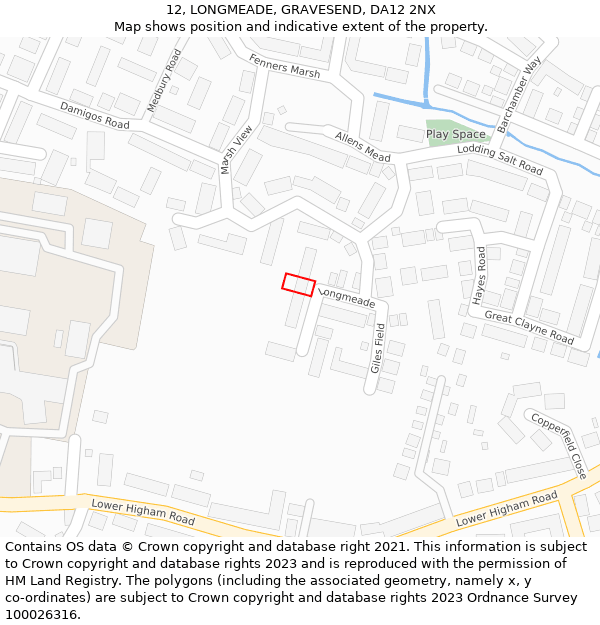 12, LONGMEADE, GRAVESEND, DA12 2NX: Location map and indicative extent of plot