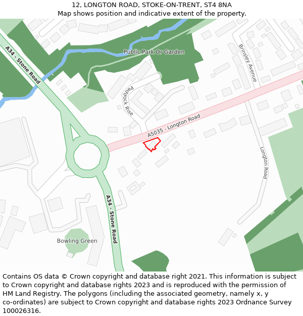 12, LONGTON ROAD, STOKE-ON-TRENT, ST4 8NA: Location map and indicative extent of plot