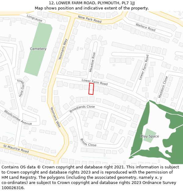 12, LOWER FARM ROAD, PLYMOUTH, PL7 1JJ: Location map and indicative extent of plot