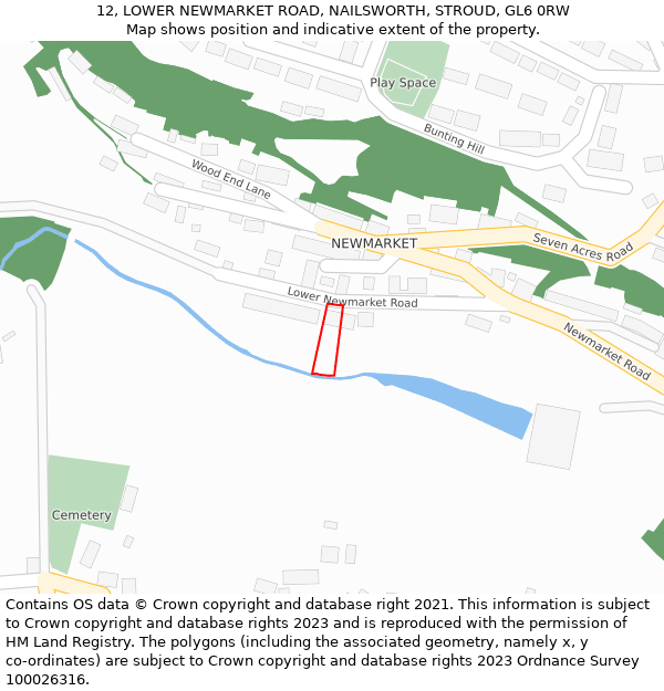 12, LOWER NEWMARKET ROAD, NAILSWORTH, STROUD, GL6 0RW: Location map and indicative extent of plot