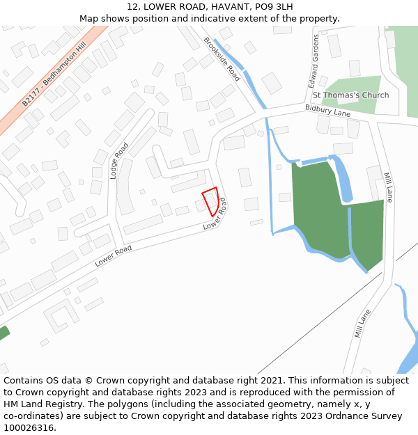 12, LOWER ROAD, HAVANT, PO9 3LH: Location map and indicative extent of plot