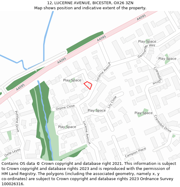 12, LUCERNE AVENUE, BICESTER, OX26 3ZN: Location map and indicative extent of plot