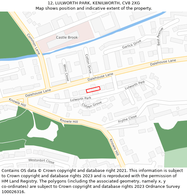 12, LULWORTH PARK, KENILWORTH, CV8 2XG: Location map and indicative extent of plot