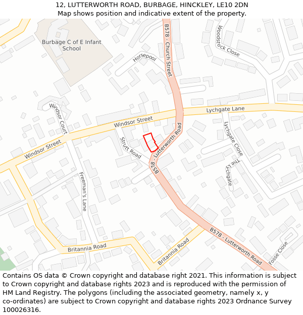 12, LUTTERWORTH ROAD, BURBAGE, HINCKLEY, LE10 2DN: Location map and indicative extent of plot
