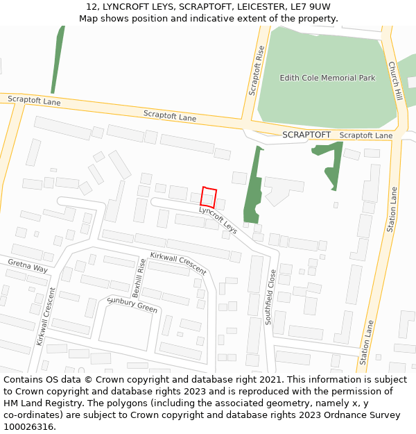 12, LYNCROFT LEYS, SCRAPTOFT, LEICESTER, LE7 9UW: Location map and indicative extent of plot