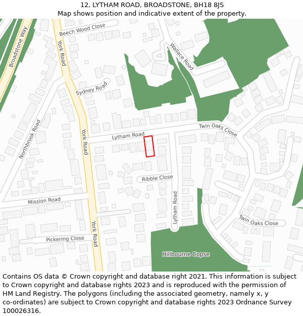 12, LYTHAM ROAD, BROADSTONE, BH18 8JS: Location map and indicative extent of plot
