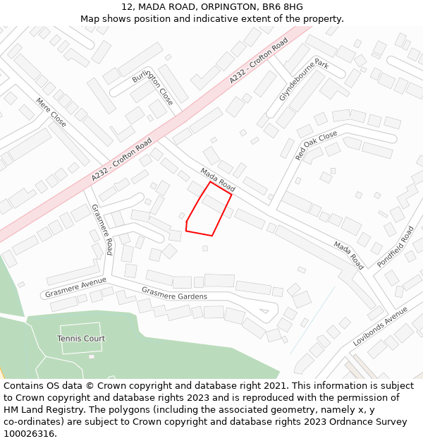 12, MADA ROAD, ORPINGTON, BR6 8HG: Location map and indicative extent of plot