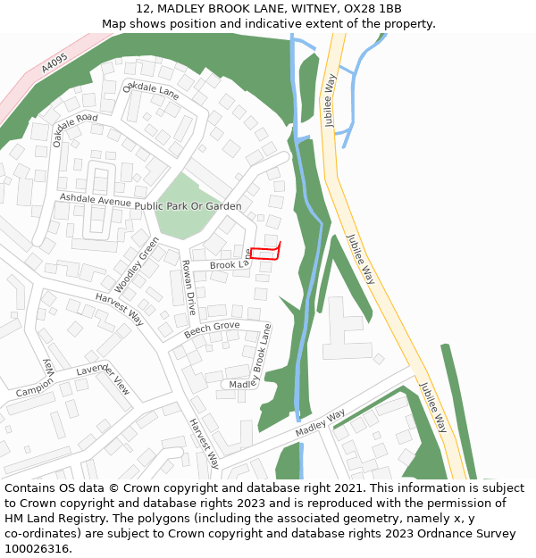 12, MADLEY BROOK LANE, WITNEY, OX28 1BB: Location map and indicative extent of plot