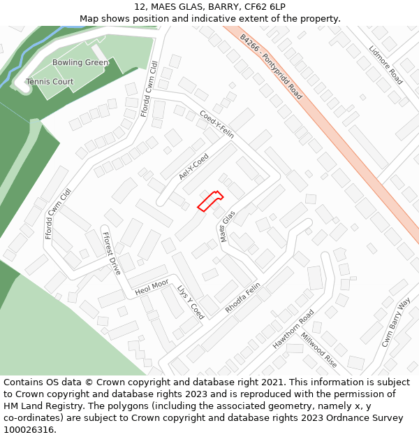 12, MAES GLAS, BARRY, CF62 6LP: Location map and indicative extent of plot