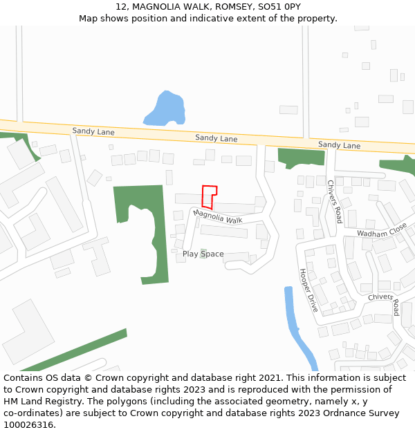 12, MAGNOLIA WALK, ROMSEY, SO51 0PY: Location map and indicative extent of plot