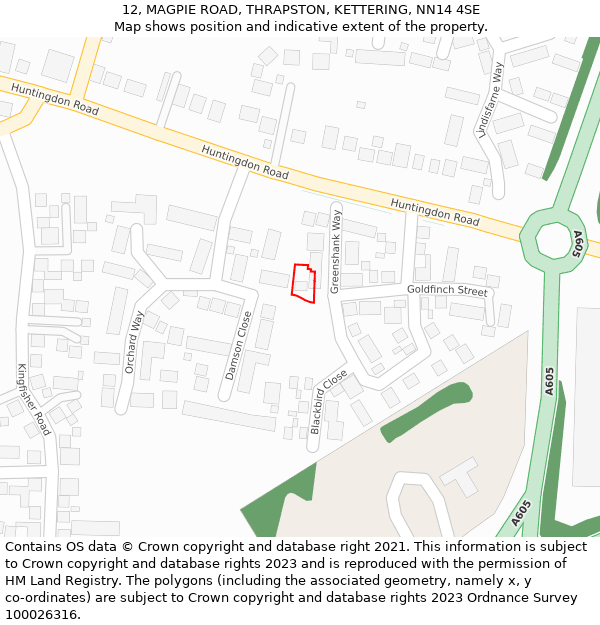 12, MAGPIE ROAD, THRAPSTON, KETTERING, NN14 4SE: Location map and indicative extent of plot