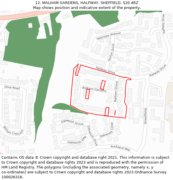 12, MALHAM GARDENS, HALFWAY, SHEFFIELD, S20 4RZ: Location map and indicative extent of plot
