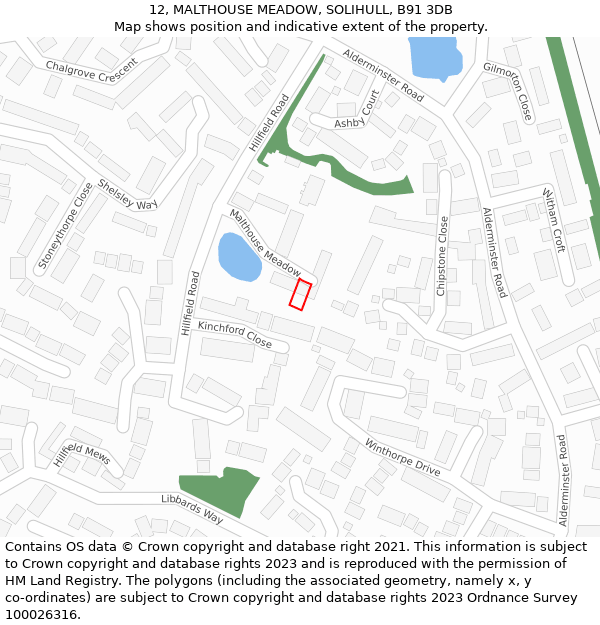 12, MALTHOUSE MEADOW, SOLIHULL, B91 3DB: Location map and indicative extent of plot