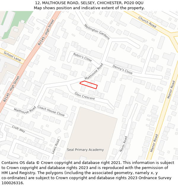 12, MALTHOUSE ROAD, SELSEY, CHICHESTER, PO20 0QU: Location map and indicative extent of plot