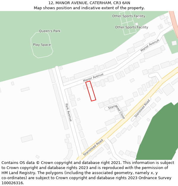 12, MANOR AVENUE, CATERHAM, CR3 6AN: Location map and indicative extent of plot