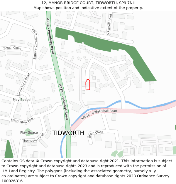 12, MANOR BRIDGE COURT, TIDWORTH, SP9 7NH: Location map and indicative extent of plot