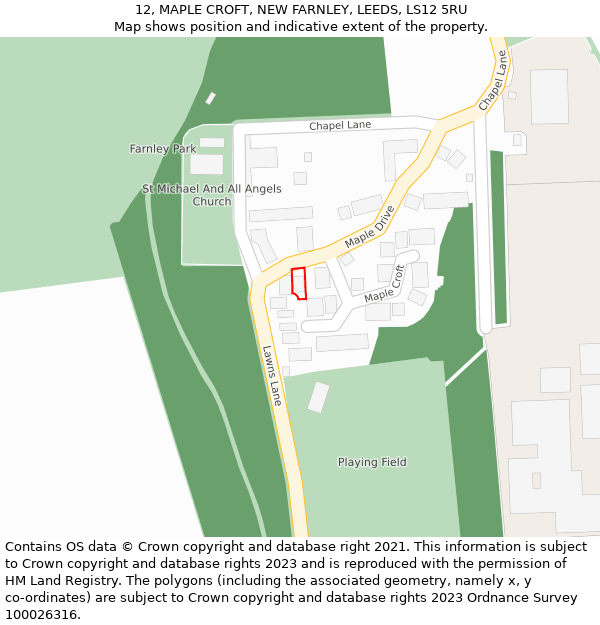 12, MAPLE CROFT, NEW FARNLEY, LEEDS, LS12 5RU: Location map and indicative extent of plot