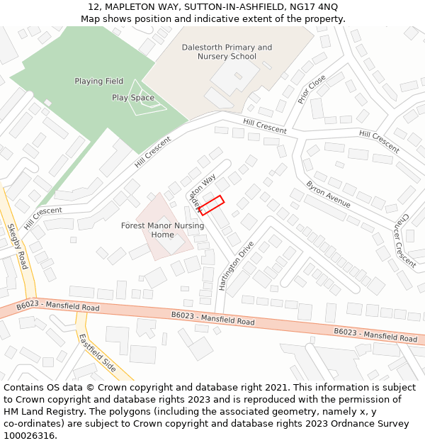 12, MAPLETON WAY, SUTTON-IN-ASHFIELD, NG17 4NQ: Location map and indicative extent of plot