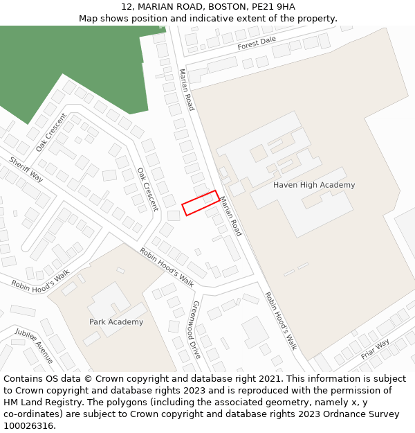12, MARIAN ROAD, BOSTON, PE21 9HA: Location map and indicative extent of plot