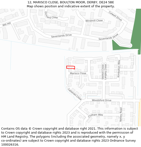 12, MARISCO CLOSE, BOULTON MOOR, DERBY, DE24 5BE: Location map and indicative extent of plot