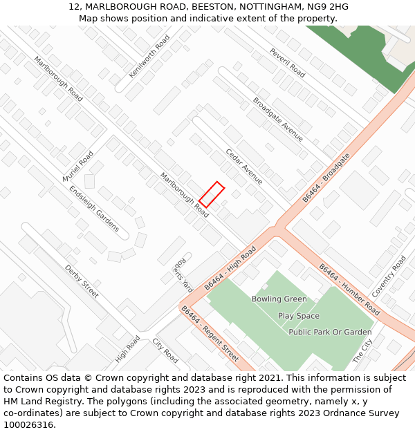 12, MARLBOROUGH ROAD, BEESTON, NOTTINGHAM, NG9 2HG: Location map and indicative extent of plot