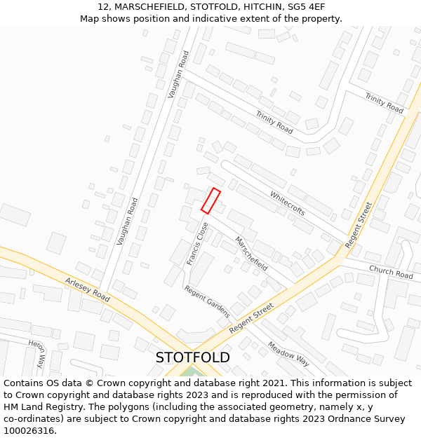 12, MARSCHEFIELD, STOTFOLD, HITCHIN, SG5 4EF: Location map and indicative extent of plot