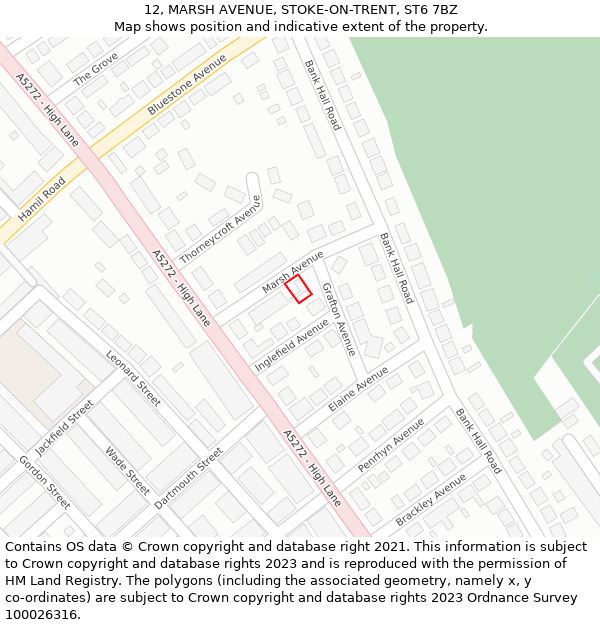 12, MARSH AVENUE, STOKE-ON-TRENT, ST6 7BZ: Location map and indicative extent of plot