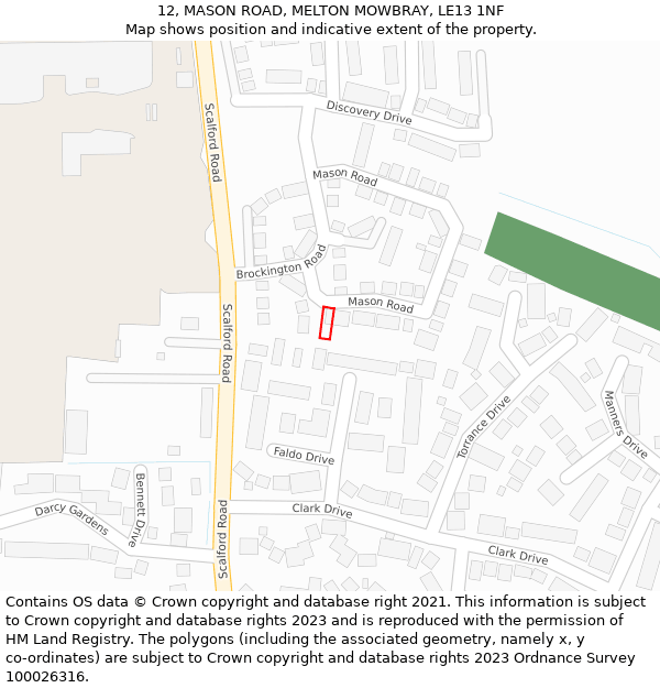 12, MASON ROAD, MELTON MOWBRAY, LE13 1NF: Location map and indicative extent of plot