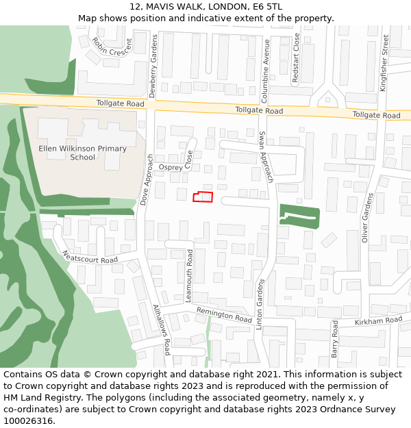 12, MAVIS WALK, LONDON, E6 5TL: Location map and indicative extent of plot