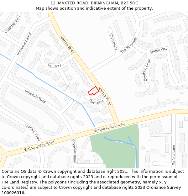 12, MAXTED ROAD, BIRMINGHAM, B23 5DG: Location map and indicative extent of plot