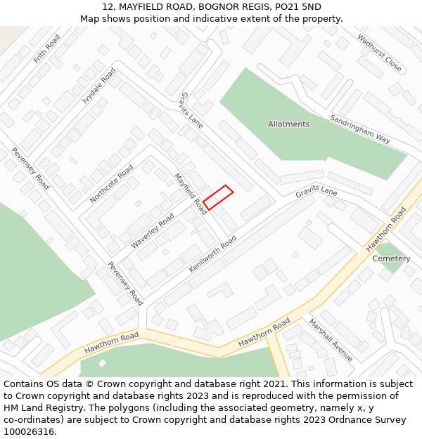 12, MAYFIELD ROAD, BOGNOR REGIS, PO21 5ND: Location map and indicative extent of plot