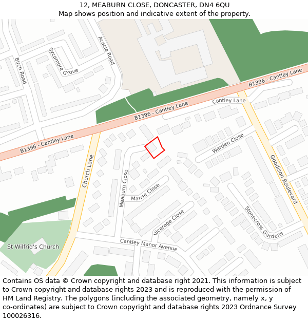 12, MEABURN CLOSE, DONCASTER, DN4 6QU: Location map and indicative extent of plot