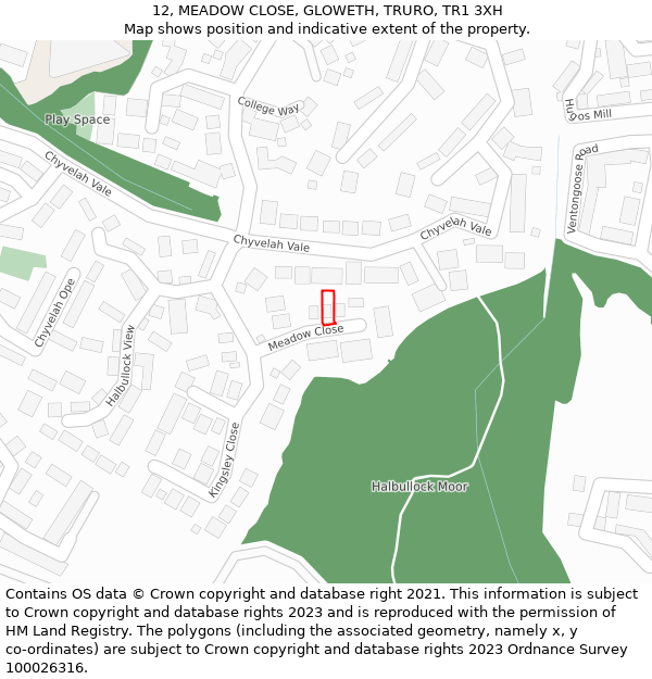 12, MEADOW CLOSE, GLOWETH, TRURO, TR1 3XH: Location map and indicative extent of plot