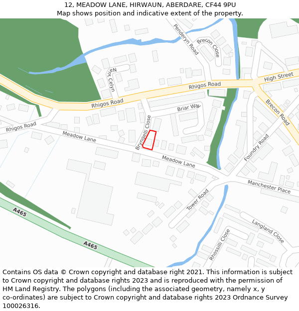 12, MEADOW LANE, HIRWAUN, ABERDARE, CF44 9PU: Location map and indicative extent of plot