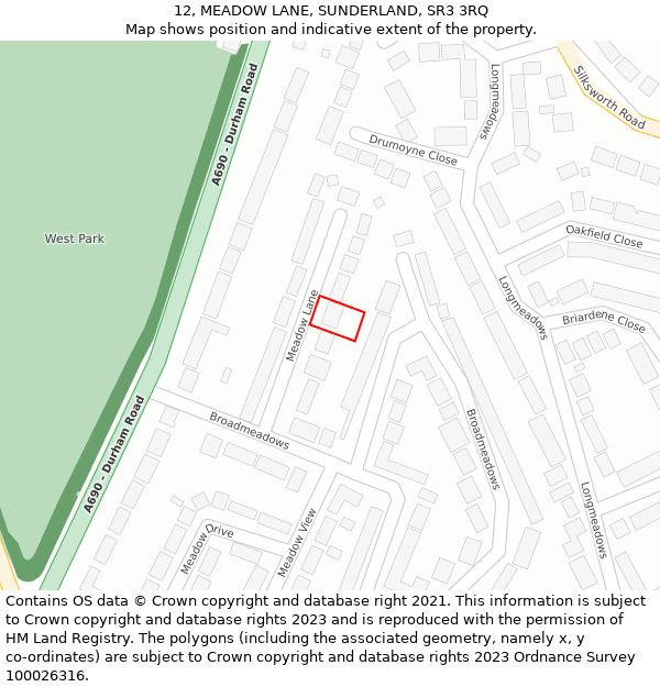 12, MEADOW LANE, SUNDERLAND, SR3 3RQ: Location map and indicative extent of plot