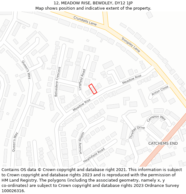 12, MEADOW RISE, BEWDLEY, DY12 1JP: Location map and indicative extent of plot