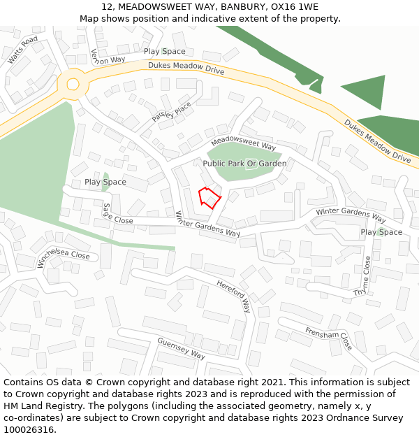 12, MEADOWSWEET WAY, BANBURY, OX16 1WE: Location map and indicative extent of plot