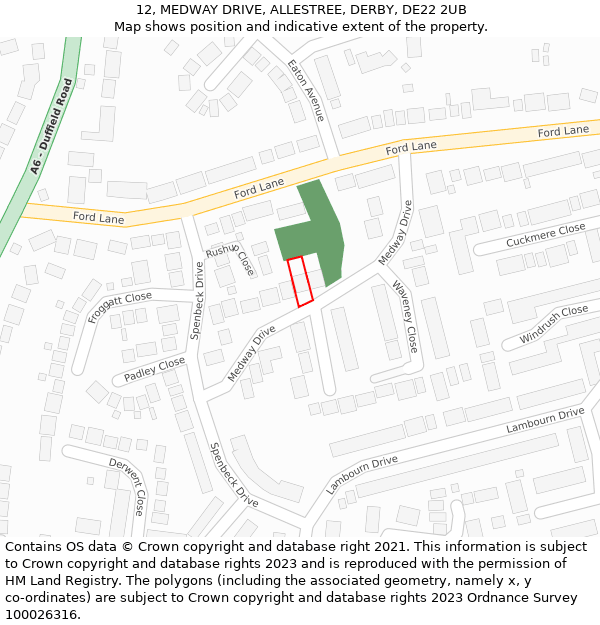 12, MEDWAY DRIVE, ALLESTREE, DERBY, DE22 2UB: Location map and indicative extent of plot