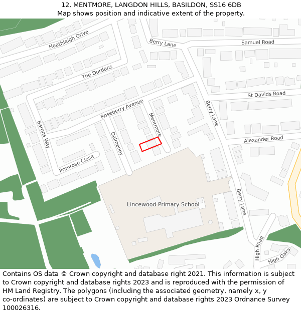 12, MENTMORE, LANGDON HILLS, BASILDON, SS16 6DB: Location map and indicative extent of plot