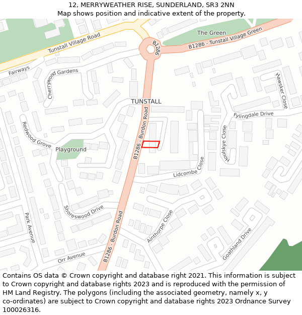 12, MERRYWEATHER RISE, SUNDERLAND, SR3 2NN: Location map and indicative extent of plot