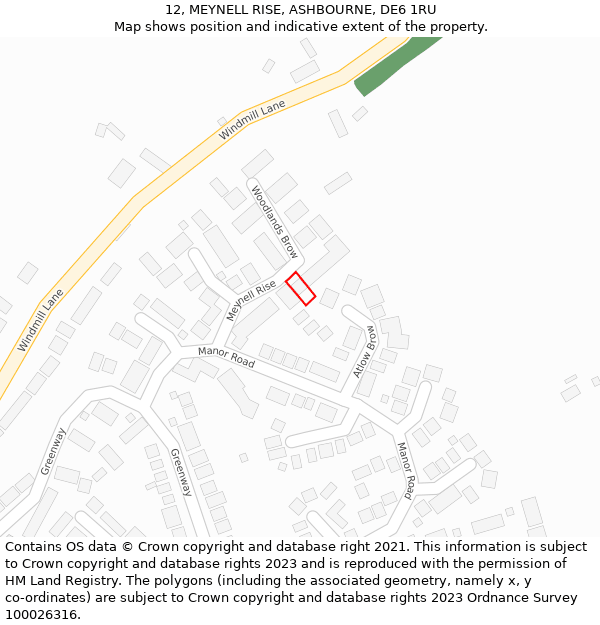 12, MEYNELL RISE, ASHBOURNE, DE6 1RU: Location map and indicative extent of plot