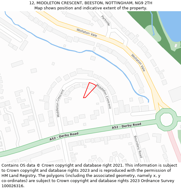 12, MIDDLETON CRESCENT, BEESTON, NOTTINGHAM, NG9 2TH: Location map and indicative extent of plot