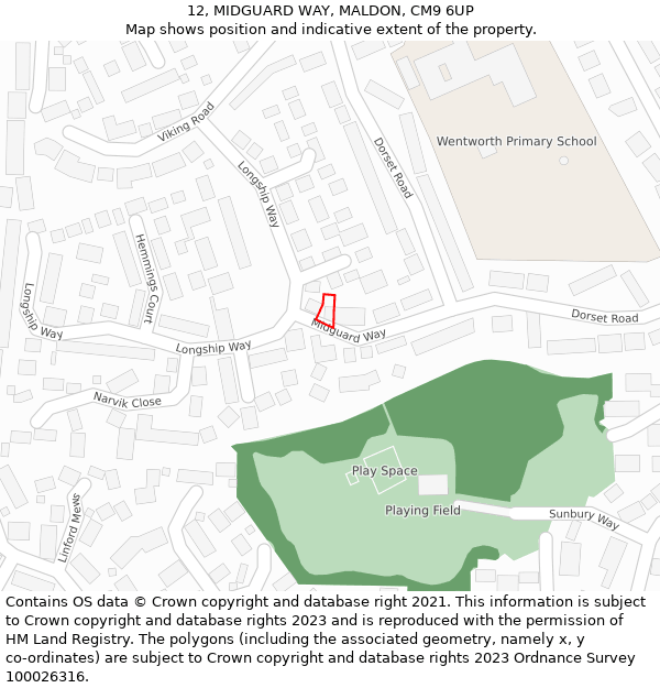 12, MIDGUARD WAY, MALDON, CM9 6UP: Location map and indicative extent of plot