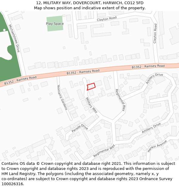 12, MILITARY WAY, DOVERCOURT, HARWICH, CO12 5FD: Location map and indicative extent of plot