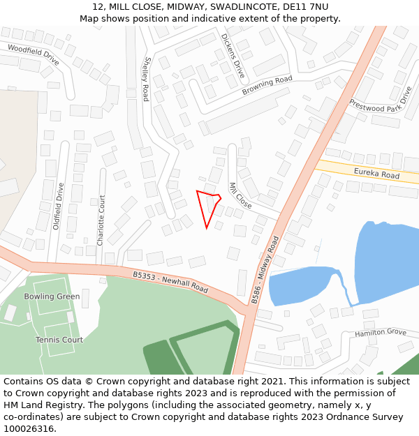 12, MILL CLOSE, MIDWAY, SWADLINCOTE, DE11 7NU: Location map and indicative extent of plot