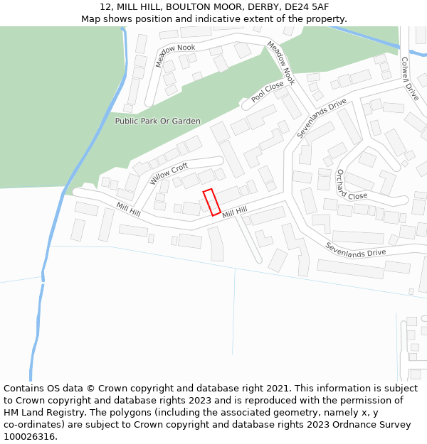 12, MILL HILL, BOULTON MOOR, DERBY, DE24 5AF: Location map and indicative extent of plot