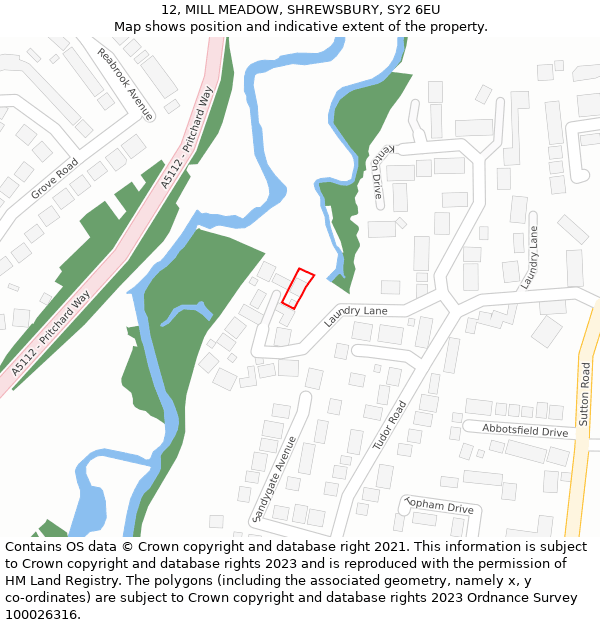 12, MILL MEADOW, SHREWSBURY, SY2 6EU: Location map and indicative extent of plot