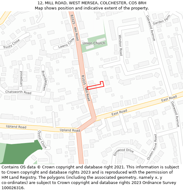 12, MILL ROAD, WEST MERSEA, COLCHESTER, CO5 8RH: Location map and indicative extent of plot